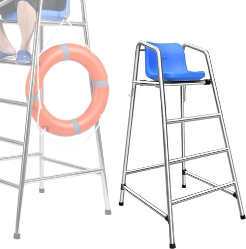 SAFWELAU Taburete alto Escalera de Seguridad Silla de observación de salvavidas con Gancho de aros salvavidas, Sillas salvavidas de acero inoxidable para competición deportiva, 47 59 71 pulgadas de al