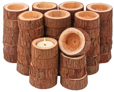 kukmakri 50 Pack Wooden Tealight Candle Holders – Exquisite 2-2.36 Inch Wood Votive Tealight Holder for Wedding, Event, and Home Decoration