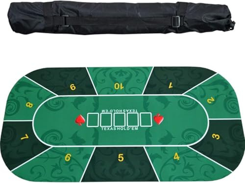 Professionell pokermatta Bärbar pokerbordslayout, Professionell hopfällbar bordsskiva for poker, blackjack och Texas Hold'em Casino bordsskiva, 10 spelare bärbar bordsskiva i gummi i poker(Green)