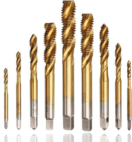 HaoTrade 9Pcs Titanium Spiral Flute Tap Set, HSS Thread Spiral Flute Metric Taps Set, Screw Tapping Bit Tool M2 M2.5 M3 M4 M5 M6 M8 M10 M12