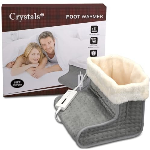 Crystals Electric Heated Foot Warmer with 5 Adjustable Temperature Settings, Auto Shut-Off, Soft Breathable Fabric – Winter Warmth for Men & Women, Safe Overheat Protection - Feet Warmer for Cold Feet