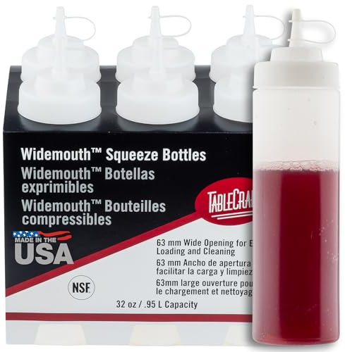 Tablecraft Bottiglie di plastica per condimenti, Foodservice per uso commerciale e ristorazione, a bocca larga, 53 mm, con punta conica con tappo legato per olio d'oliva, salsa barbecue, condimenti,
