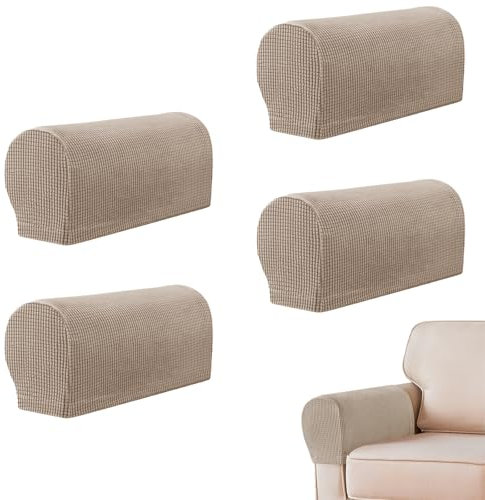 4-Pack Sandy Armrest Chair Covers, Set of 4 Stretch Armchair Covers for Arms，Non Slip Armrest Covers Spandex Polyester Sofa Arm Caps for Chairs Furniture Protector Sofa Armchairs Couches Recliner