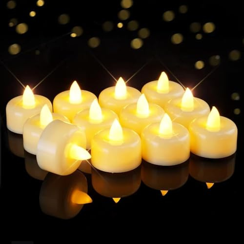 AMAGIC 12 velas de té LED sin llama, funciona con pilas, velas eléctricas falsas para velas votivas, Halloween, Navidad, decoración del hogar (cera)