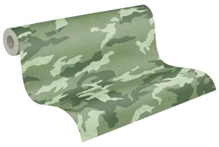A.S. Création papier peint intissé à motif pour enfants en vert – papier peint camouflage 10,05 x 0,53 m – 771731