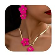 Zinx Floral Jewelry Set for Women Dangling White Flower Earrings and Necklace Elegant Boho Accessories