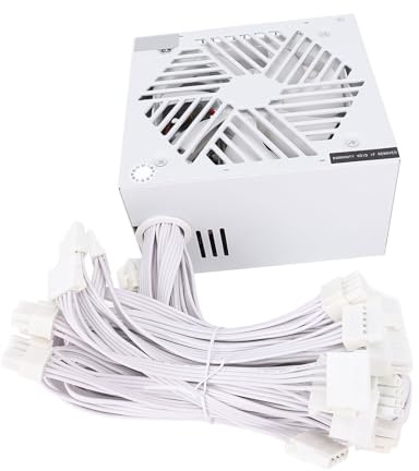 Elprico 700W ATX Power Supply,Gaming ATX PSU with High Current Output, Multiple Protections,Smart Thermal Control with 6+2 Pin Connectors 120mm Fan Active ATX Gaming Power Supply,White