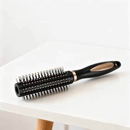 Round Hair Comb, Brush for Blow Drying Styling, Radial Brush for Creating and Smoothing Curly or Wavy Hair, Professional Styling Tool for Women & Men (Black)