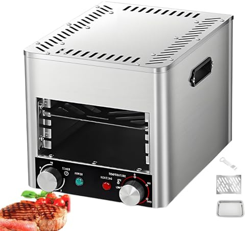 JIYINGHUI Electric Indoor Steak Grill, 1700W Commercial Steak Broiler, Smokeless, Gas-Free, with Adjustable Temperature Control to 1472°F, for Beef Chicken Vegetables 4GrillingSlots