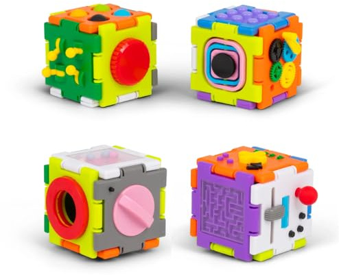 eMKay® Sensory square fidget cube ( One Random Supplied )| 6-sided activity toy | Spin twist click pop | Autism ADHD calming toy handheld fidget toy | Focus & fine motor skills | Age 3+