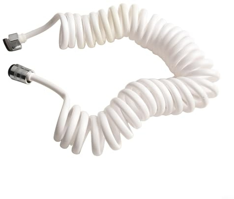 Tubo flessibile a molla per bagno, tubo doccia a spirale con materiale PU, design telescopico e salvaspazio, anti-allungamento, strumento di installazione (5 metri bianco)