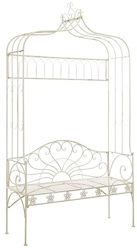 Mokuyary trädgårdsbänk 122 cm järn, antik vit sittbänk, parkbänk, balkongbänk, utomhusbänk för trädgård, terrass, balkong