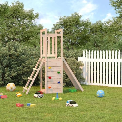 QUAHEAS Torre da gioco in legno di pino massiccio con parete da arrampicata e sabbiera, piattaforma alta 90 cm, robusta struttura da arrampicata per giardino, casetta da gioco per bambini da 3 a 8