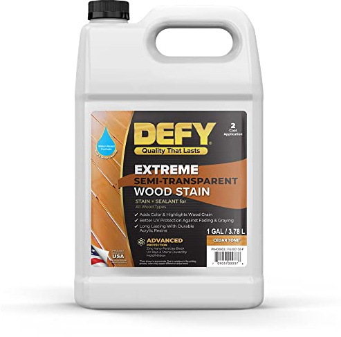 DEFY Extreme Wood Stain and Sealer in One - 1 Gallon Semi-Transparent Waterproof Coating for All Wood Types - Cedar Tone