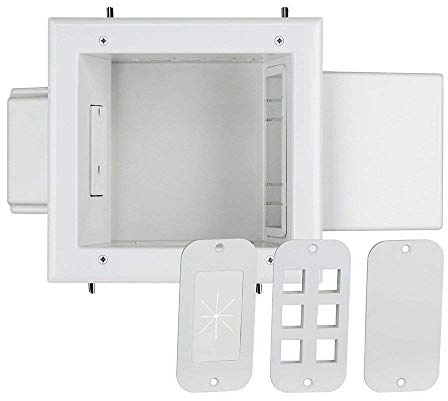 DataComm Electronics 45-0051-WH Expandable Media Box with Duplex Receptacle, Low Profile Design for Wall-Mounted TV, Conceals Low Voltage Cables, Quick Installation, White
