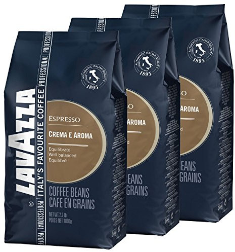 Lavazza café crème e aroma, espresso en verre bleu, café torréfié, haricots entiers, 3 x 1000 g