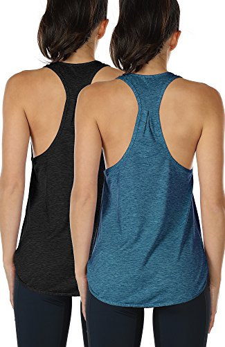 icyzone Yoga Sport Tank Top Damen Racerback Lauftop Fitness Running Shirt Oberteile, 2er Pack (XL, Black/Denim)