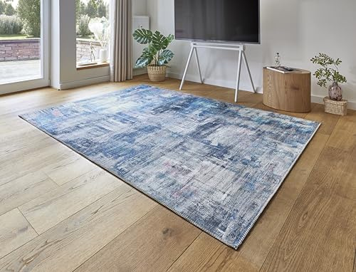-LUXOR- living Teppich Wohnzimmer Prima im Vintage Design - Wohnzimmerteppich Teppich Kurzflor Digitaldruck in zeitlosem Design Grau-blau 160 x 230 cm