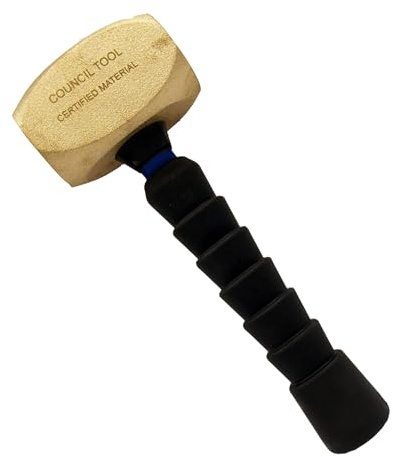 COUNCIL TOOL Non-Sparking Hammer - 1.5 lb Non-Magnetic Hammer with Manganese-Bronze Alloy & 10 Fiberglass Handle - NSBRZDF15FG10