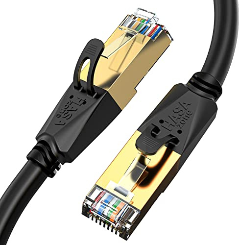 HASA zone Cable Ethernet Cat 8 15 Metros, Cable Red SFTP con Conector RJ45 Oro Alta Velocidad 40 Gbps / 2000 Mhz Cable LAN Compatible con Router, servidor, PS5, Xbox,Cat7, Cat6a