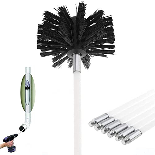 Kit Brosse de Cheminée, Outil Nettoyage pour Cheminées Brosse Kit de Ramonage Ccontient 6 (61cm Tiges Flexibles et 1 (100mm) Tête de kit de ramonage du Poêle à Granulés pour Poêle à Pellet