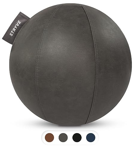 STRYVE Active Ball Stone Grey 70cm – Design Award GEWINNER – Kunstleder-Gymnastikball für Fitness, Yoga, Pilates – Ergonomischer Sitzball fürs Büro, inkl. Luftpumpe & E-Book, belastbar bis 150kg
