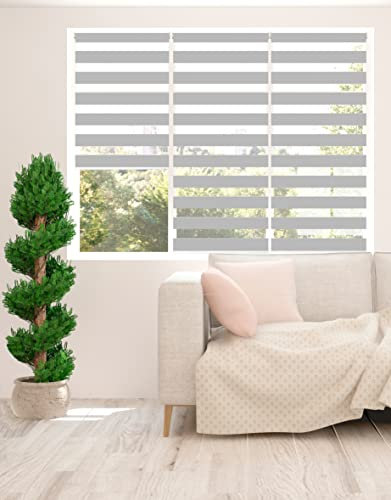 Zebra Blind - Day and Night Roller Blind, Aluminium Frame, Dual Layer Striped Fabric Modern Elegant Window Blind, Easy Clean, Light Control Privacy 145 cm Drop, Grey, (70cm Width)