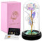 JOYBOY Kit de Rosas,Rosa Eterna Natural Preservada,Elegante Cúpula de Cristal con Base Pino Luces LED,Adecuado para el Día de San Valentín, Amigos
