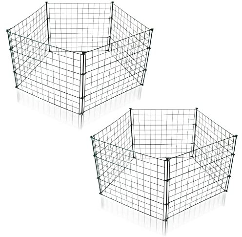 Randaco Teichzaun Gartenzaun 10tlg Set, Gartenzäune Dekorative mit 22 Zaunelemente-10 Zaunelemente und 12 Befestigungsstäben, Metallzaun Gitterzaun Länge 3,75 m (Gerade, Grün)