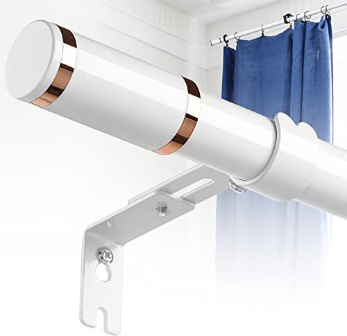 Curtain Poles with Rose Gold Finials, 76-368 cm White Curtain Rods for Windows, 2.5 cm Heavy Duty Curtain Poles Set Living Room & Outdoor