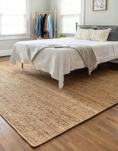 Hand Woven Jute Rug 5x8 Feet Rectangle - Handcrafted Braided Design, Indoor & Outdoor Reversible Natural Fiber Rug - Rustic Farmhouse Carpet for Living Room, Hallway, Bedroom (Natural, 5'x8')