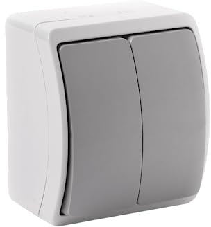 Feuchtraum Aufputz schalter 2-Fach, Wechselschalter IP44 schutzklass, Aufputz lichtschalter, Universalschalter, Viplast Grau