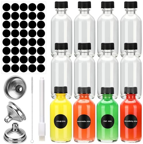 Gowkeey 60ml Mini Botella Cristal Pequeña,Kit Botes Cristal Pequeños, Frascos de Vidrio para Regalitos Boda, Set de Mini Botellas de Cristals con Tapa, Fiesta, Especias y Mermelada (12 Pcs)