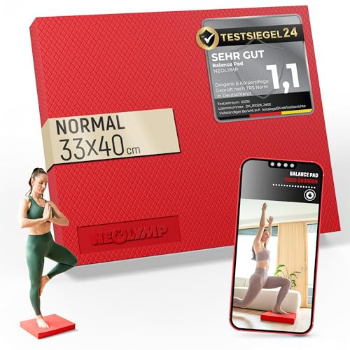 NEOLYMP Balance Pad - Rutschfestes Gleichgewichtstrainer für Physio & Reha - Balance Kissen Gelenkstärkend, Schweißfest, Elastisch - Ideal für Yoga, Gym & Zuhause (Balance Pad rot 40 x 33 cm)