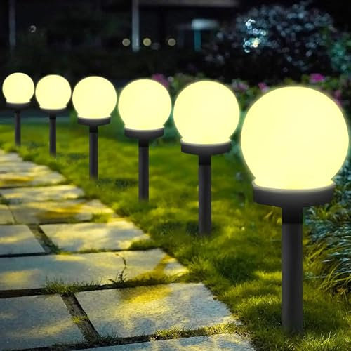 Luce Solare da Giardino, Luci Solari per Percorsi, Rotonda LED Luci Giardino, Giardino Lampada Solare Sfera, Illuminazione per Esterni per Palo, Impermeabile Automatico Luci Solari Esterno