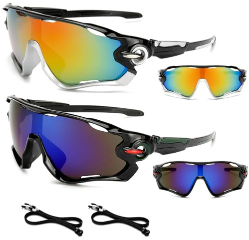 BSITSSS 2PCS Occhiali da Sole Sportivi Polarizzati, Occhiali da Bicicletta Antivento Protezione UV400, Occhiali da Ciclismo da Uomo e Donna, per Ciclismo, Motociclismo, Corsa, Sci, Alpinismo