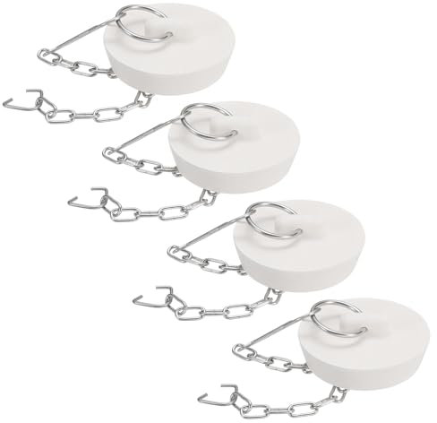 sourcing map 4 tapones de goma para bañera, 41-45 mm, tapón de drenaje para fregadero de cocina, tapón de drenaje de baño con anillo de tracción y cadena de acero inoxidable, color blanco