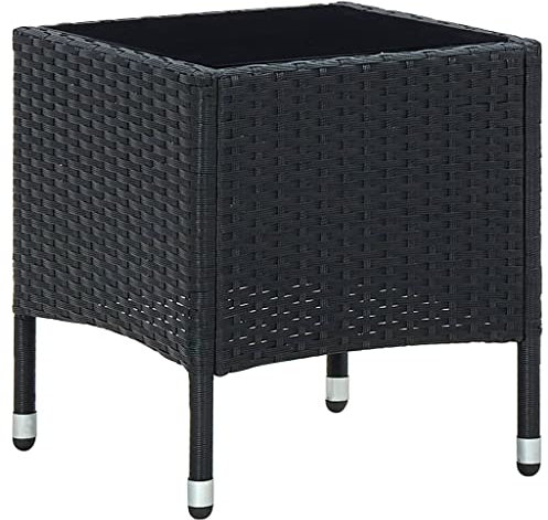Mesa de centro de mimbre de ratán marrón con mesa de cristal, elegante mesa auxiliar para patio, jardín, balcón, espacio de vida al aire libre