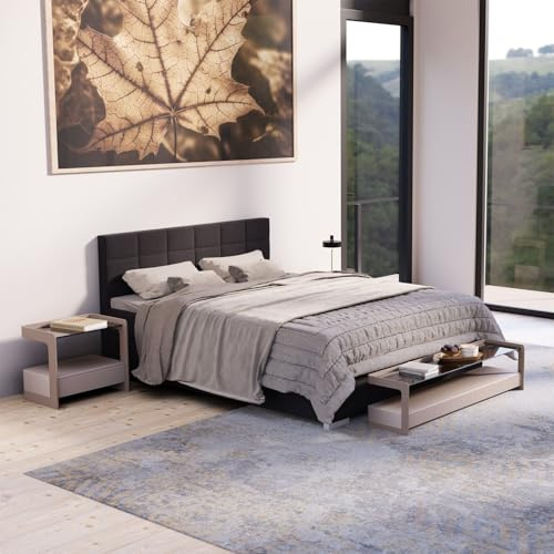 Juskys Boxspringbett Seattle 180x200 cm Schwarz - Weicher Malmostoff - Inklusive Topper, gepolstertes Kopfteil - Boxspringbett für Schlafzimmer