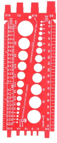 Bolt Sizer, Nut Bolt Screw Gauge for Workshop Garage, Imperial Thread Checker with Wall Hanging Hole, Sturdy Construction, Clear Marking, Compact Lightweight Design (Red)