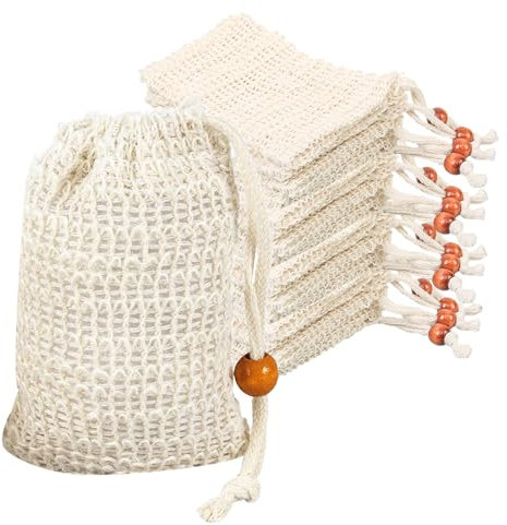 12 Pz Sacchetto Portasapone Naturale, Sacchetti per Sapone da Doccia in 100% Cotone Sisal, Porta Saponetta Solida da Bagno in Rete Naturale, Sacchetto di Sapone Schiumogeno per Gel Doccia