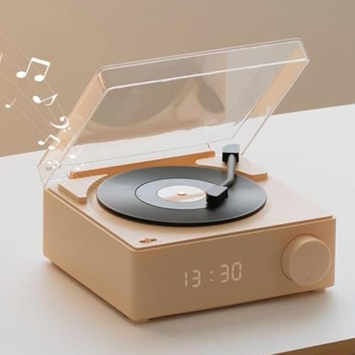 Haut-Parleur Portable avec Tourne-Disque et Réveil, Haut-Parleur Platine pour Chambre à Coucher, Son Stéréo HiFi, Jaune (#2)