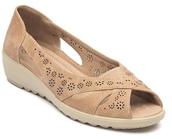 Cushion Walk Women's Sandals, Slip-on, Open-Toe, Lightweight Wedge Heel Summer Shoes Size 3-8 (Beige, UK Footwear Size System, Adult, Women, Numeric, Medium, 6)