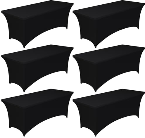 Pureegg Spandex Tablecloth 6ft - 6 Pack, Fitted and Stretch Table Cover for Rectangle Tables, Wrinkle-Resistant and Secure Fabric for Outdoor, Picnic, Party, Wedding, Banquet and Birthday, Black