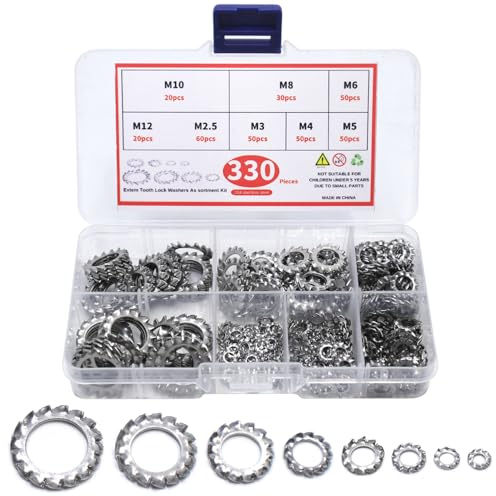 lyualma 330 Pezzi Rondelle Dentate Esterne in Acciaio Inossidabile 304 Zigrinate con Rondella Dentata 8 Dimensioni Set Assortimento M2.5 M3 M4 M5 M6 M8 M10 M12