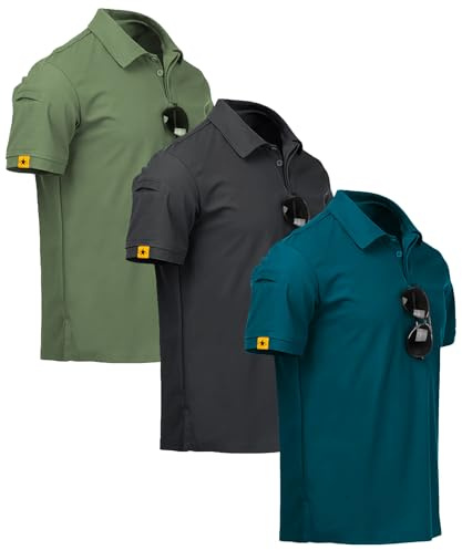ZITY 3 Pack Polo Hombre Manga Corta Secado Rápido Transpirable Camiseta Hombre Polo Verano Casual Sport Camisa Regular Fit Golf Polo Shirts(L Verde Gris Oscuro Pato)
