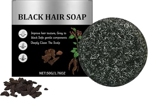 Black Hair Soap, Mens Anti-Grey Hair Shampoo Bar, Natural Bamboo Charcoal Shampoo Soap, Hair Darkening Shampoo, Clean Scalp Strong and Reduce Gray Hair (1PC)