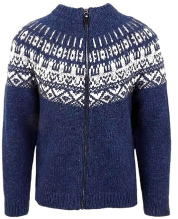 Mymyguoe Norwegian Men's Autumn Winter Knitted Jumper Slim Fit Cardigan Nordic Knitted Coat Chunky Knit with Stand-Up Collar Knitwear Knitted Jumper Wool Jumper, Bu2, L