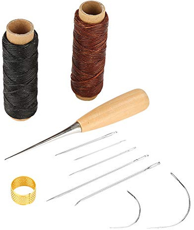KIMISS Heavy Duty Sömnadssats Vaxad Sladdtråd Handnål med Syl Fingerborgsring för Läderreparationsverktyg