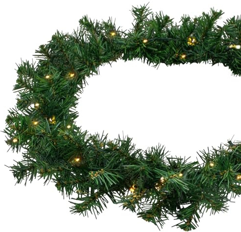 Julgirlang grön 810 cm med 100 LED-ljuskedja varmvit | För utomhusbruk, belyst konstgran girlang, timer batteridriven, trädgårdsdekoration jul adventsfest